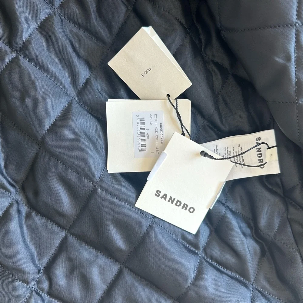 Sandro Yellow and Black Padded Shirt Jacket